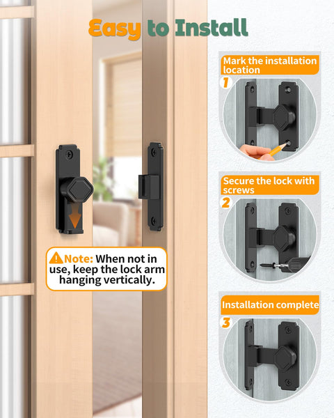 Installation guide for 90 Degree Barn Door Lock With Flip Latch, Right Angle Sliding Door Lock For Cabinets, Black 1 Pack.