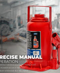 Hydraulic bottle jack, red, 20-ton capacity, portable with carrying handle for automotive use