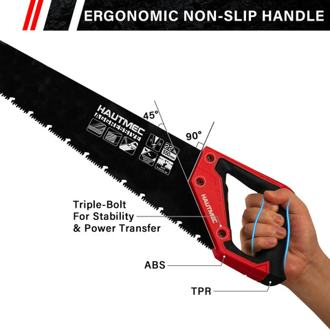 Aggressive 22 Inch Hand Saw With Chip Removal Design For Clean Cuts Heavy Duty Wood Saw With 9 TPI Triple Ground Teeth Rust Proof Low Friction Blade And Labor Saving Ergonomic Handle For Quick Effortless Cutting