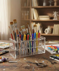Clear Acrylic Test Tube Rack 18-Hole Organizer for 10ml and 15ml tubes, pens, and markers on art desk