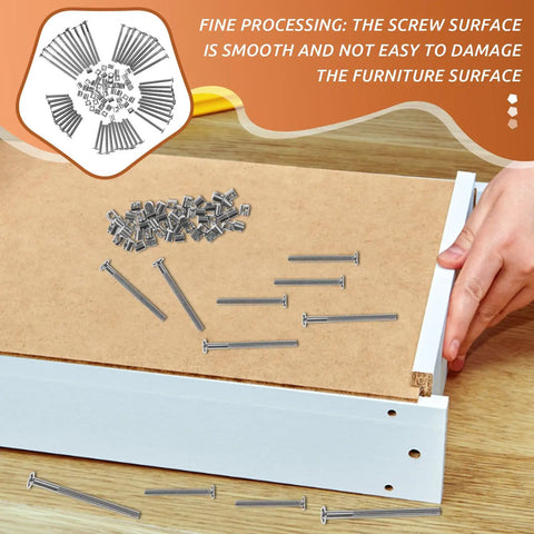 Durable Furniture Connector Bolt Kit With Carbon Steel Smooth Surface Screws for bed frame assembly shown on wooden board.