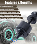 Black ATV/UTV wheel bearing removal tool with threaded shaft; close-up view with rugged wheel and tire in background.