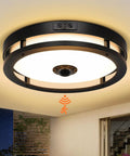 Outdoor Motion Sensor LED Ceiling Light Flush Mount 12 Inch Dusk To Dawn Exterior Black Fixture installed in porch