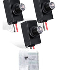 Dusk To Dawn Sensor For Outdoor Lighting 120 To 277V Photoelectric Switch, 3-pack with wiring shown, packaged