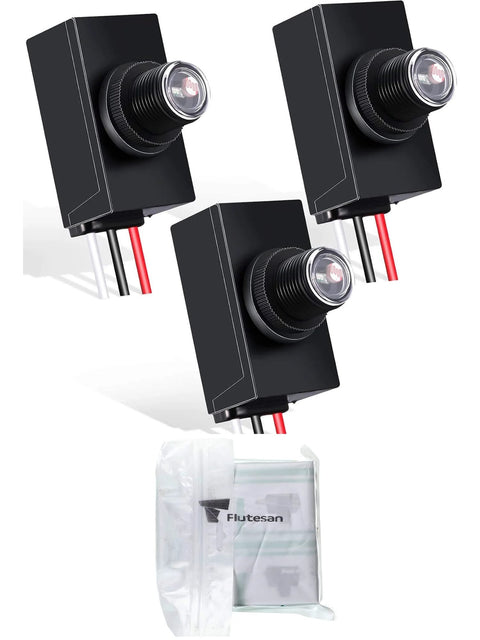 Dusk To Dawn Sensor For Outdoor Lighting 120 To 277V Photoelectric Switch, 3-pack with wiring shown, packaged