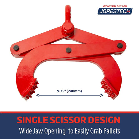Heavy Duty Pallet Puller Clamp For Forklifts With No Slip Jaws And Steel Gripping Teeth E Pallet Puller Style Grip Lifts Pallets Up To 4400 Lbs Built Tough With Corrosion Resistant Powder Coat For Long Life, red steel, 9.75 inch jaw opening