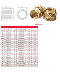 Top Tier Brass Heat Insert Nuts Kit M2 To M8 Double Twill Knurled Screws Assortment dimensions and specifications chart.