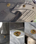 Close-up of Heavy Duty 20x M6 1.0 Car Body Bolts with 10mm Hex Head and 17mm Washer plus U Nuts Clips in use on car undertray.