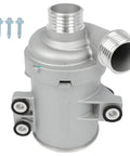 Factory Grade Electric Water Pump For Bmw 328i 2012 To 2016 Straight Dropin Swap with a silver finish and mounting bolts.