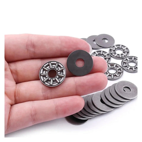 Axial Needle Roller Thrust Bearing in Steel with Two Washers ID 8, 10, 15, 17 mm Heavy Duty Bearing in hand