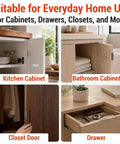 8 Pack Magnetic Cabinet Door Catch Set With Slim Stainless Steel Design Adhesive Mounting shown in use on cabinets and drawers