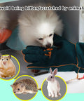 Heavy-Duty Leather Bite-Proof Animal Handling Gloves 23.7 Inch used with animals including dogs, hamster, hedgehog, and rabbit.