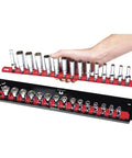 18-Inch Socket Boss 2 Rail 1/2-Inch Drive Socket Organizer With Twist Lock Secure Hold for Toolbox Drawers, Red Finish