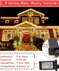 Outdoor Christmas Lights 105Ft 300 LED String Lights With 8 Modes End-To-End Plug UL Listed Waterproof Fairy Lights For Xmas Tree Garden Patio Or Party Cozy Warm White Glow Thats Lit illuminating a house exterior