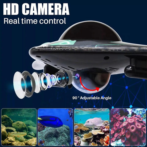 Close-up of Biomimetic Devil Fish Inspired Six Channel Waterproof RC Boat With WiFi Phone Control And Built In Camera showing HD lens.