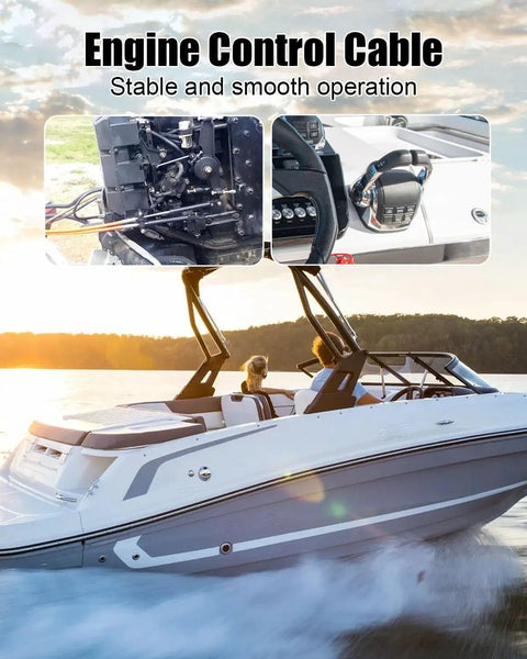15Ft GEN I Outboard Throttle And Shift Cables Set For Smooth No Jam Responsive Engine Control Fits Mercury 33C Throttle Compatible With MerCruiser Mariner Force Replaces Worn Cables 2 Pack shown on speedboat