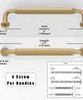 Diagram showing Champagne Bronze Cabinet Pulls Set Of 10, 5 Inch 128mm Solid Zinc Alloy Kitchen Cabinet Handles dimensions and screws.