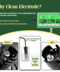 No-Fuss All-In-One 6-In-1 WiFi Hydroponics Monitor cleaning electrode demonstration, showing before and after probe condition.