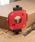 Slick 4 In 1 Wood Router Corner Radius Jig Template Set For Effortless Arc Positioning showing R15 to R25 radius plate on wood.