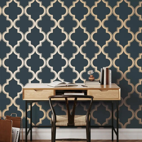 Metallic Bronze Grey Marrakesh Peel And Stick Wallpaper Removable Self Adhesive Wall Covering 20.5 Inch By 16.5 Foot Moroccan Trellis Design