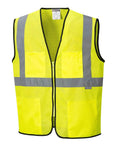 Heavy Duty Yellow Mesh Safety Vest With Reflective Striping Ansi Class 2 High Vis Security Work Top Built Tough For The Daily Grind Solid Gear That Keeps You Fly And Locked In On Site Seven Extra Large Crew front view showing reflective stripes and pockets.