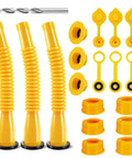 Anti Spill Gas Can Spout Replacement Kit with flexible nozzle, leak proof 3 pack, 8.1 inch hose, vent caps, and accessories