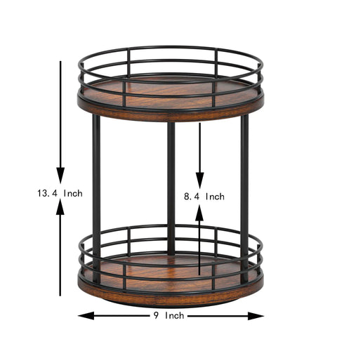 Two Tier Rotating Wooden Bathroom Countertop Organizer Featuring Smooth 360 Degree Spin And Dual Layer Storage For Skincare Perfume And Cosmetics Keeping Your Vanity Setup Super Chill And Clutter Free Always, 13.4x9 inches.