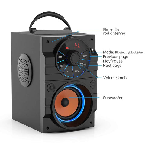 Massive Portable Bluetooth Speaker With Subwoofer And Light Show Wireless Stereo Four Point Two FM Radio LED Lights Equalizer Booming Bass