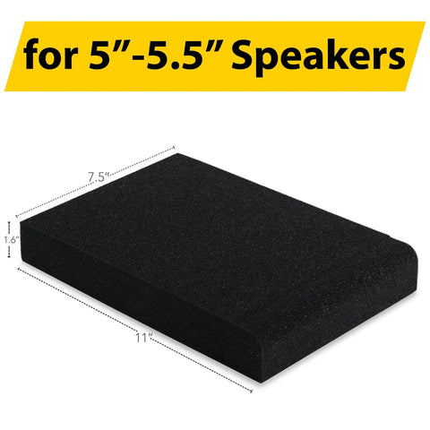 Studio Monitor Isolation Pads For 5 Inch Monitors, 2 Pack, High Density Acoustic Foam, black pad sizing guide