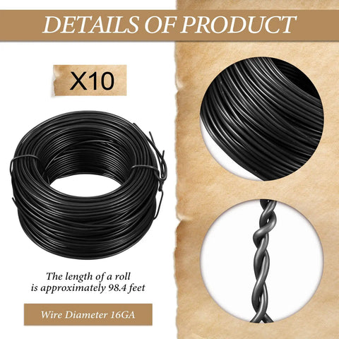 10 Roll 16 Gauge Rebar Tie Wire Kit With Galvanized Anti Rust Baling Wire 984 Feet Total black wire rolls on reel detail