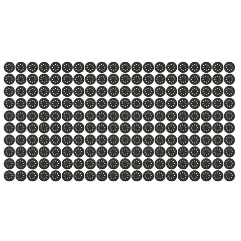 Heavy Duty 5 Inch Hook And Loop Sanding Discs With 8 Holes Premium Silicon Carbide Grit for wood and metal, arranged in a grid.