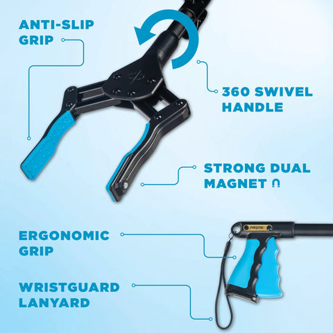 36 Inch Folding Reacher Tool For Seniors And Post Surgery Recovery, Heavy Duty Grabber Picker Upper With Magnetic Tip, Blue Gripper, Long Reach Mobility Aid For Trash And Everyday Tasks
