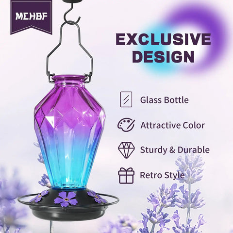 Outdoor Hummingbird Nectar Feeder 25 Oz With Perch And 5 Flower Ports No Fuss Easy Fill Leak Proof Base Hanging Garden Hook Diamond Purple Finish Gift For Women Who Love Birds