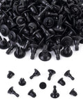Fifty Black Push Lock Pins For Media Centers And Equipment Panels Rock Solid Expanding Fasteners in a pile, heavy duty plastic clips for panel projects.