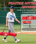 Man carrying Portable 7x7 Baseball Net For Batting And Pitching, Oversized Hitting Net With Carry Bag, Durable Backyard Practice Net