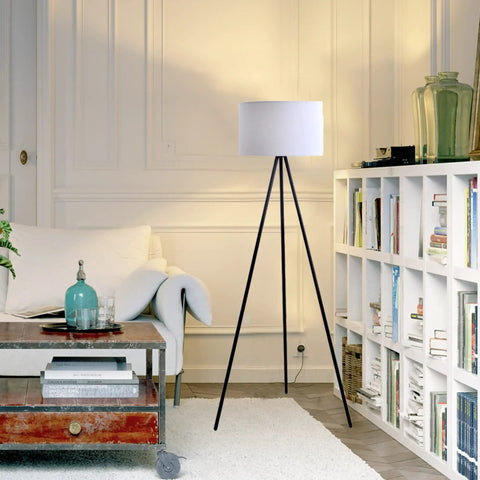 Mid Century Modern Tripod Floor Lamp In Black, Tall Standing Lamp With Adjustable Three Way Lighting To Brighten Living Room