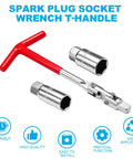 Three Piece Spark Plug Socket Wrench Set With T Handle Five Eighths Inch And Thirteen Sixteenths Inch Sockets Foldable 270 Degree Handle Universal Removal And Installation Tool For Motorcycles Lawn Mowers Cars And Small Engines