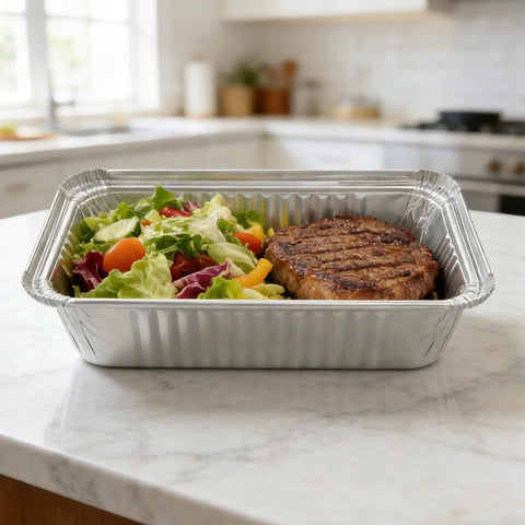 60 Pack Aluminum Foil Pans With Lids, 8.5 By 6 Inch, 2.25 Lb Capacity, Includes 60 Cardboard Covers, Disposable Bakeware With Food