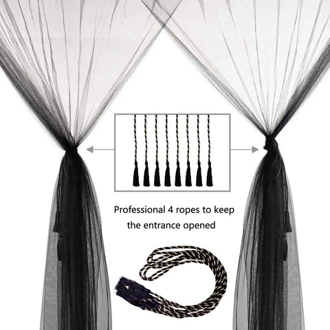 Ultra Large Mosquito Net Bed Canopy For Full Queen King Size Beds Indoor Outdoor Black Curtains And Drapes Patio Gothic Room Decor Screen Netting Canopy For Bed Frame with included ropes for entrance.