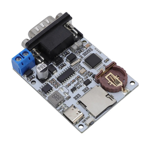 Hella Solid Serial Data Logger With Rtc Timestamp And Dual Led Indicators Monitors Industrial Machines showing PCB with RS232 and Type C ports.