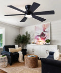 46 Inch Low Profile Ceiling Fan With Light And Remote Control, Black Modern Flush Mount Design, in a cozy living room