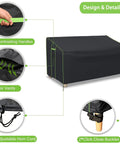 Outdoor Two Seater Patio Loveseat Cover 201x110x64cm Weatherproof with handles, air vents, hem cord, and buckles detail