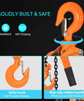 Lever Chain Hoist 3/4 Ton 1650 Lbs Capacity 10 Feet With 2 Heavy Duty Hooks Durable Alloy Steel Construction Safety Hook