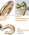 Badass Rock Solid Four Pack Of 5/16 Inch G70 Clevis Slip Chain Hook With Latch Forged Steel Heavy Duty Trailer Towing Gear Built Tough To Haul Weight Without Any Fuss On The Road showing thickened steel design and smooth latch.