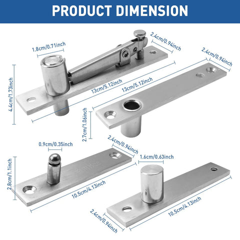 Heavy Duty Pivot Door Hinges For Wood Doors With 360 Degree Shaft Stainless Steel Pivot Hinge System dimensions shown