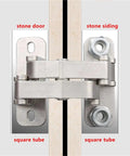Heavy Duty Invisible Door Hinge With Smooth 180 Degree Swing Made From Badass 304 Stainless Steel supports stone door with square tubes.