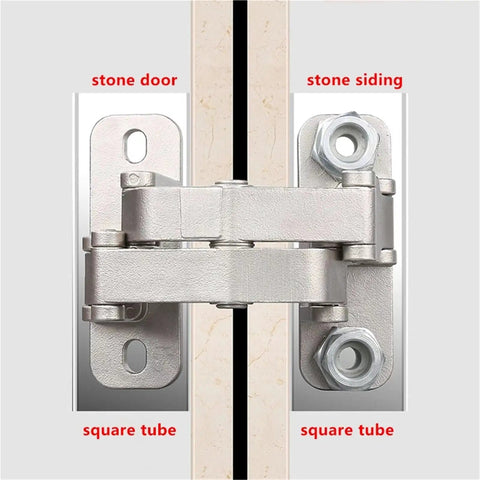Heavy Duty Invisible Door Hinge With Smooth 180 Degree Swing Made From Badass 304 Stainless Steel supports stone door with square tubes.