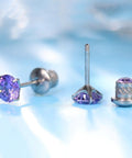 Top Shelf Implant Grade Titanium Screw Back Earrings Hypoallergenic Nickel Free Frame with Purple Gemstones and Post Details.