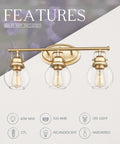 Gold Finish Sleek Modern Vanity Light Fixture With Three Clear Glass Globes Over Mirror For Bathroom Renovation Brighten Your Sink Area Easy Installation Stylish And Durable Bath Lighting