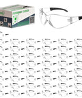 Clear ANSI Z87.1 Safety Glasses For Men And Women, 50-pack boxed set, scratch resistant, suitable for construction and sports use.
